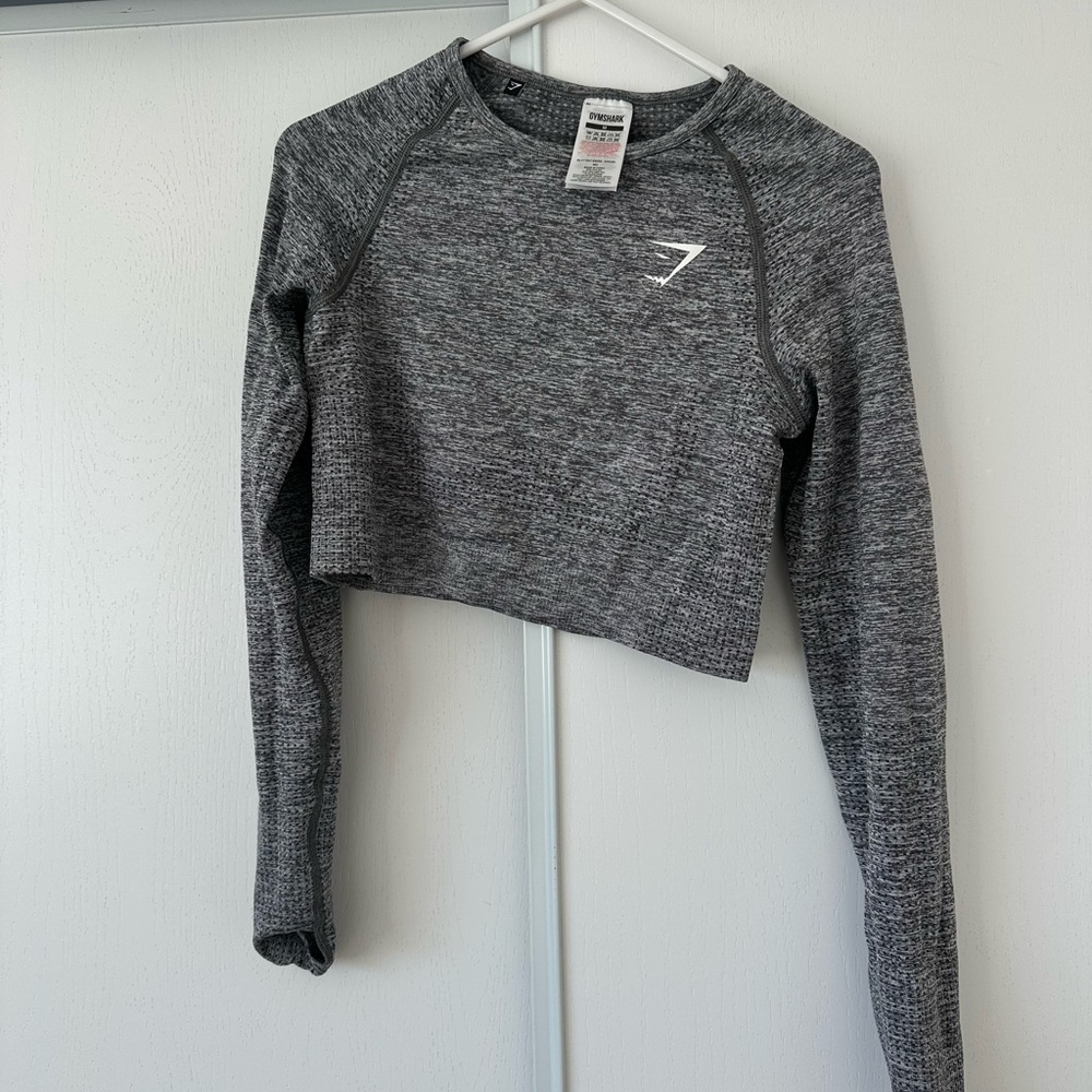 Gymshark Heather Gray Cropped Long-Sleeve Fitness Top